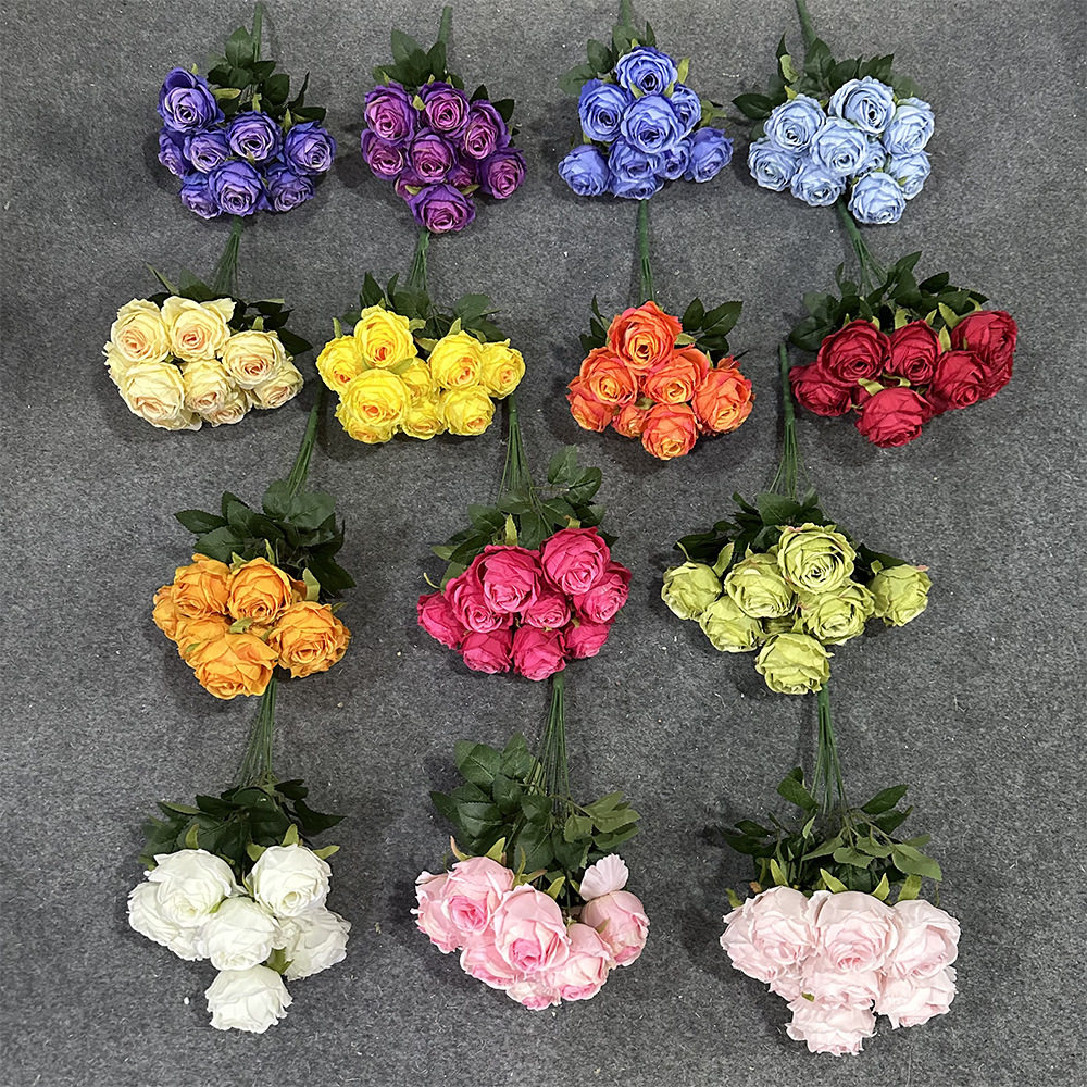 仿真花9头雪山把束玫瑰家