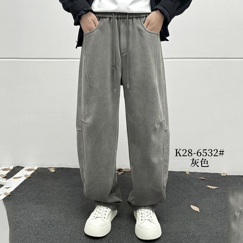 2025冬季新款时尚宽松直筒男士休闲裤潮流百搭纯棉加厚磨毛弯刀裤