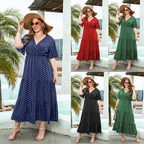 4XL New summer women's plus size polka dot casual sexy dress