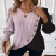 tops Long Color Women Knitted blocked Spring shirt sleeved