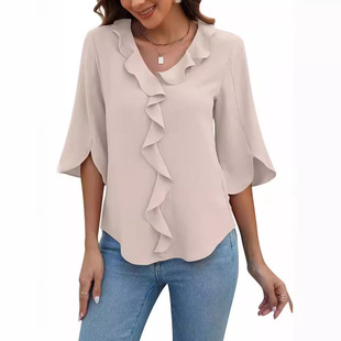 New women casual loose neck shirt summer Spring clothes tops
