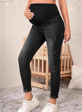 女裤Pregnant women's jeans belly support skinny pants casual