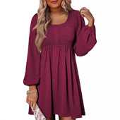 Casual mini pleated sleeved female waisted long high dress