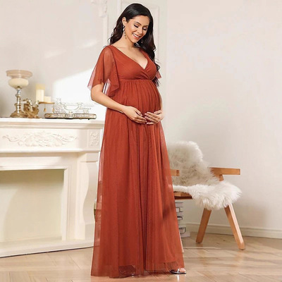 temperament Evening maternity Pregnant women's V-neck dress