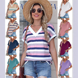 shirts women loose tops neck short Summer fashion