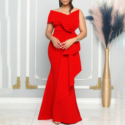 female fashion strapless sloping sexy slim fit evening dress