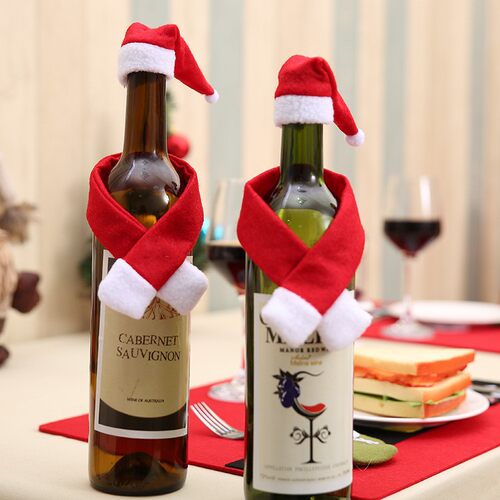 Home Party arrange Christmas Wine Bottle scarf hat decorate