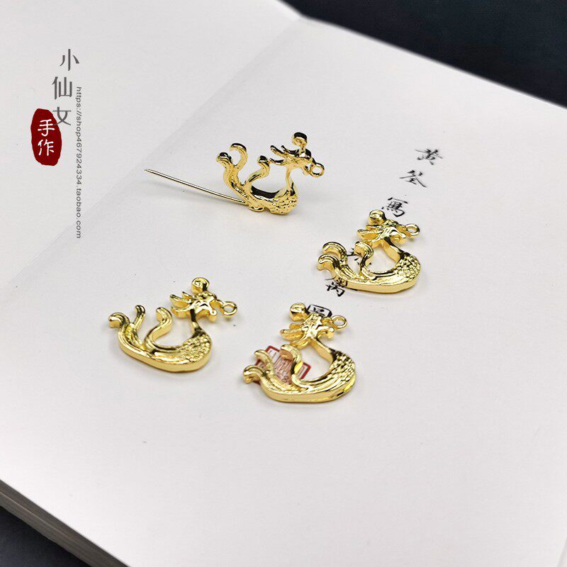 金色凤凰簪主体diy手作娃用材料步摇冠发簪镀银镀金diy古风配饰配