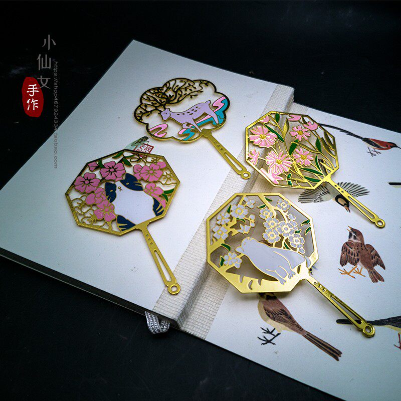 书签扇子娃娃DIY滴油樱花麋鹿小猫扇子3分4分饰品配件古风洛丽塔