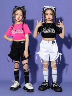 女童爵士舞服装Jazz舞蹈表演出服女宝嘻哈短裤夏女孩走秀街舞潮服