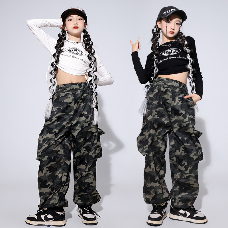 女童个性爵士舞服走秀潮衣迷彩裤