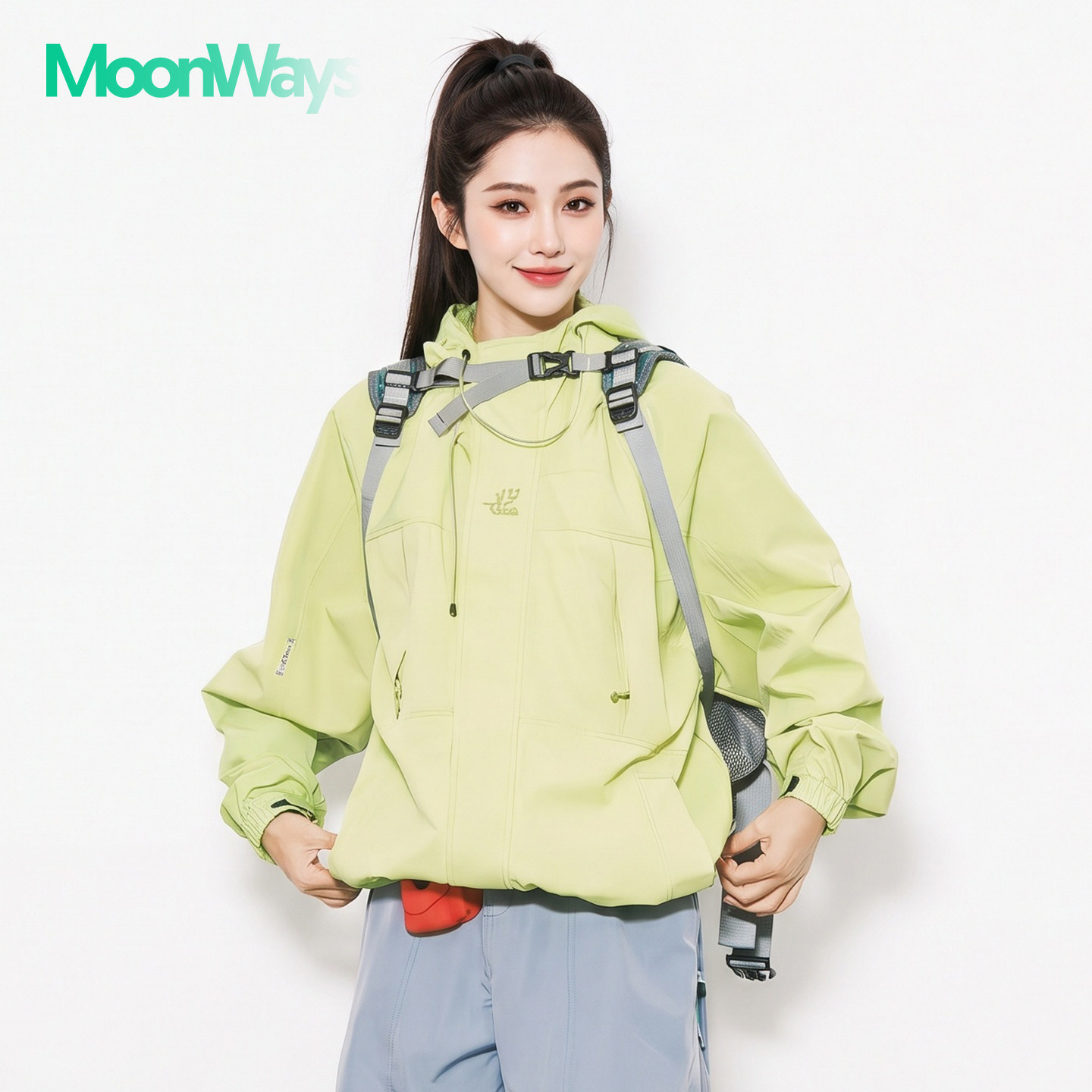 MoonWays户外运动风连帽外套男女宽松防风多口袋徒步夹克机能风