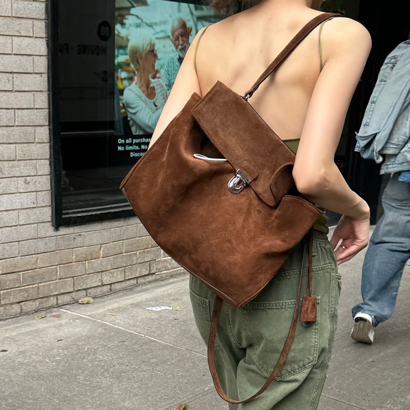 韩国东大门款2025新款百搭慵懒风磨砂麂皮绒单肩包大容量托特包女