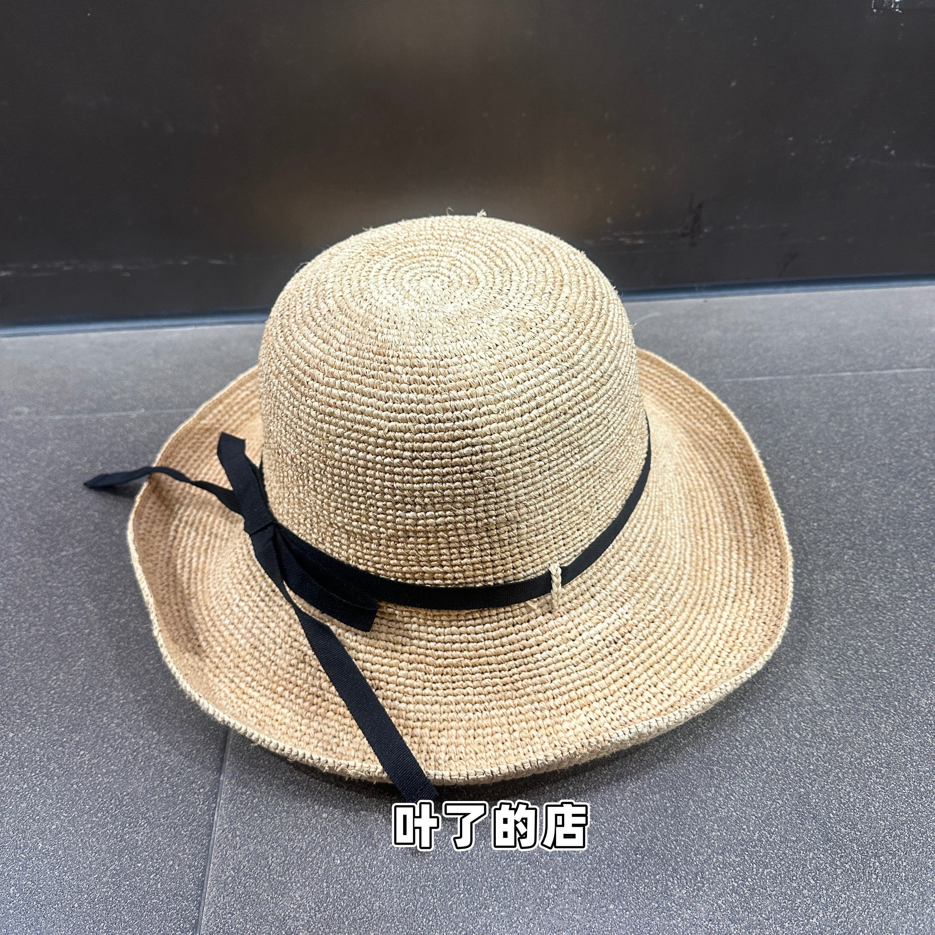 日系拉菲草成人帽蝴蝶结手工编织草帽子女海边度假遮阳渔夫帽