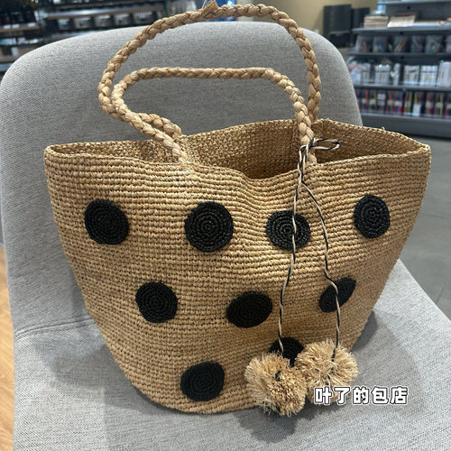 朝鲜制波点拉菲草编织草编包女夏大容量法式度假沙滩单肩托特包