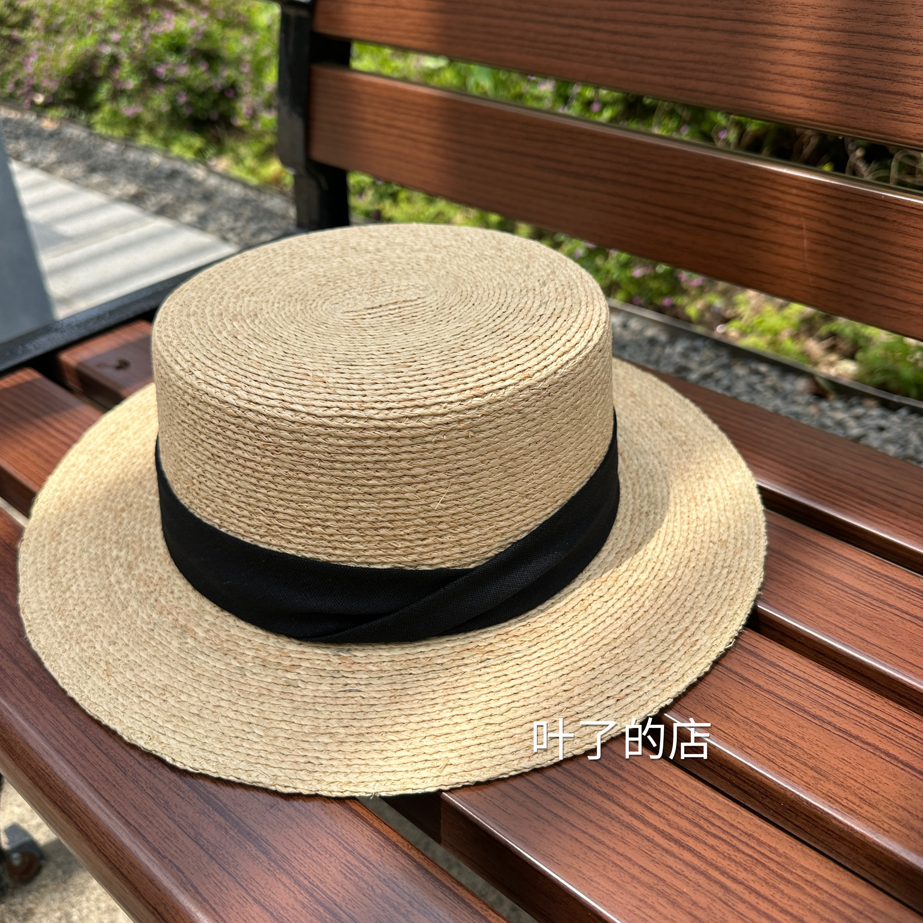 拉菲草法式平顶草帽女夏季英伦复古时尚礼帽海边游玩沙滩遮阳帽子