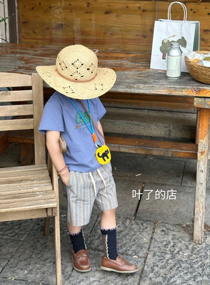 拉菲草儿童帽草编镂空编织带绑带圆顶大檐草帽户外沙滩遮阳草帽
