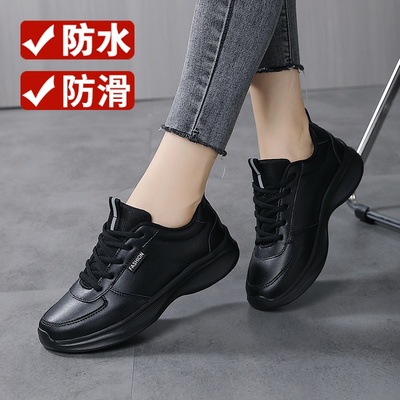 真皮女鞋全黑色工作休闲鞋超轻便
