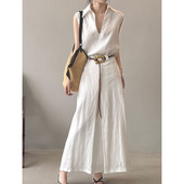 衬衫 高级感老钱时尚 穿搭一整套V领无袖 裙女夏季 半身裙两件套 套装