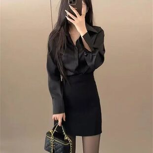 御姐职业时尚套装女夏季高级感气质衬衫高腰显瘦半身短裙两件套装