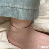 S925纯银复古红色钱币碎银脚踝链女高级感手工编织精致可调节脚链