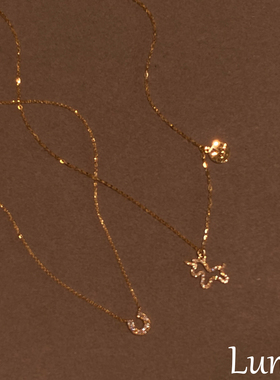 S925纯银爆闪金色小马圆牌项链女