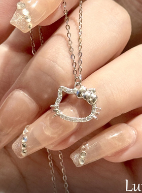 S925纯银甜美满钻猫咪项链女新款