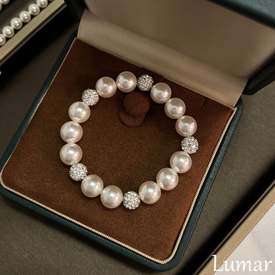 施家正圆粉紫曼塔玫瑰珍珠手链女