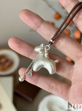 古法拉丝小马福禄铜钱项链女轻奢