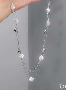 S925纯银不规则珍珠项链女款轻奢