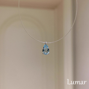 S925纯银透明隐形鱼线莫桑钻水滴项链女款2026新款高级感极细颈链