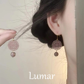 S925纯银紫色镂空窗花耳环女2025新款 新中式 国风气质耳坠轻奢小众