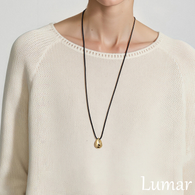 S925纯银长款黑绳水滴吊坠项链女