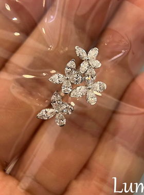 S925纯银韩系超仙满钻蝴蝶戒指女