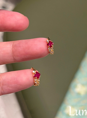 S925纯银mini红色小方钻耳扣轻奢高级感养耳洞耳钉女2025新款爆款