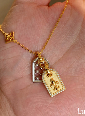 S925纯银金色双面鸢尾花挂牌项链