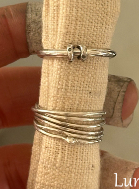 S925纯银极简风银色多层素圈戒指