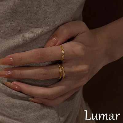 S925纯银金色单钻几何戒指女小众