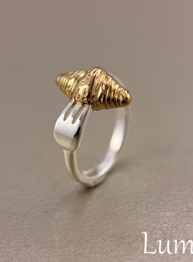 vintage中古金银撞色牛角包戒指