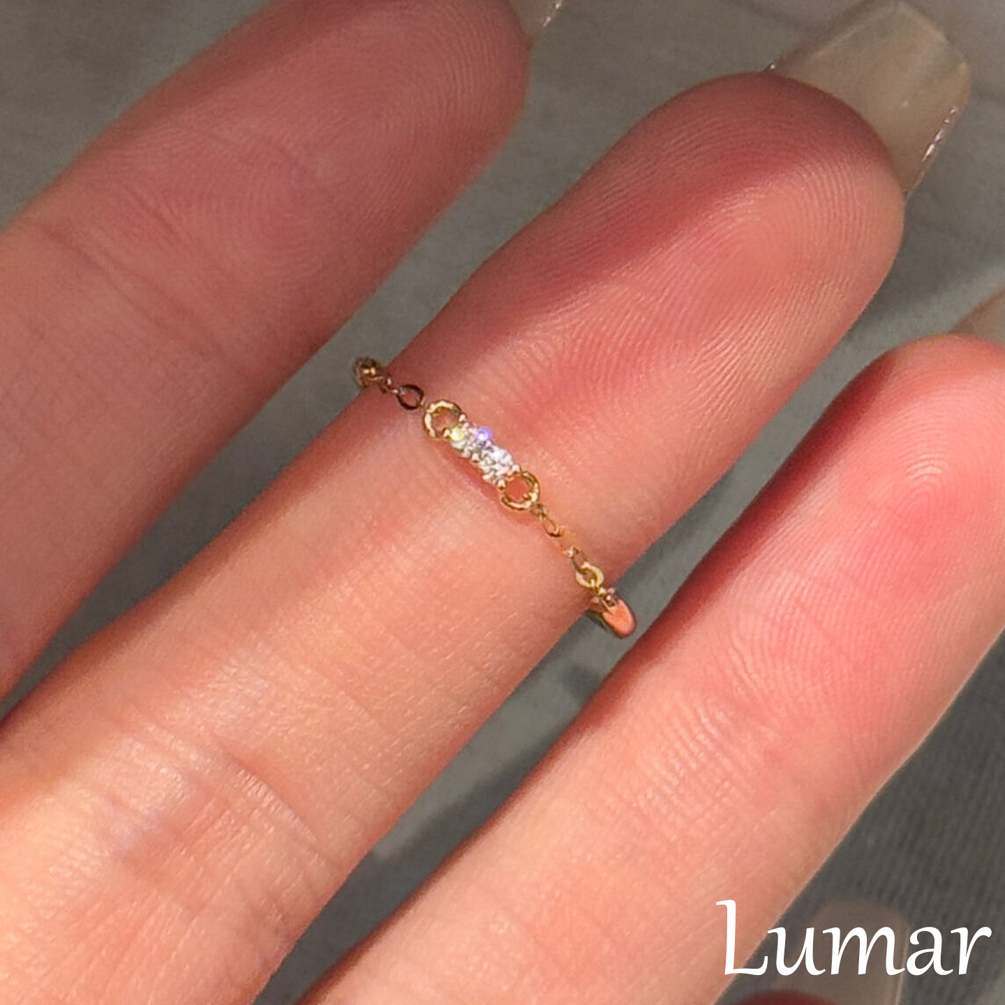 S925银金色极细半圈链条闪钻戒指