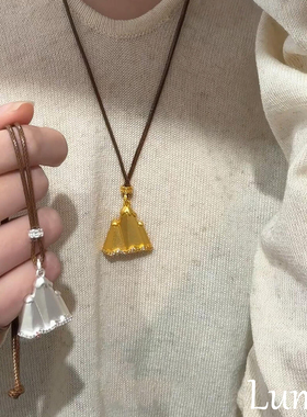 S925纯银新中式小山峰皮绳项链女款高级感轻奢小众高端大气毛衣链