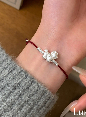 S925银马上有钱红绳手链女款2026