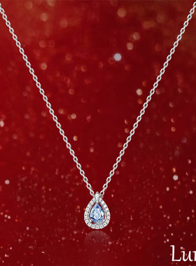 S925纯银蓝色人鱼之泪锆石项链女