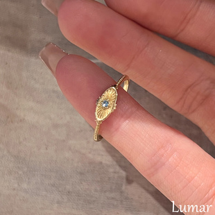 S925银中古蓝宝石星芒眼戒指女2026新款爆款小众设计感精致食指戒