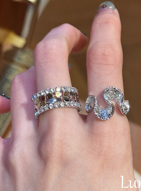 S925纯银爆闪碎冰冰亮片戒指轻奢