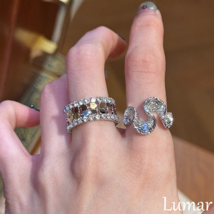 S925纯银爆闪碎冰冰亮片戒指女轻奢高级感气质食指戒小众叠戴指环