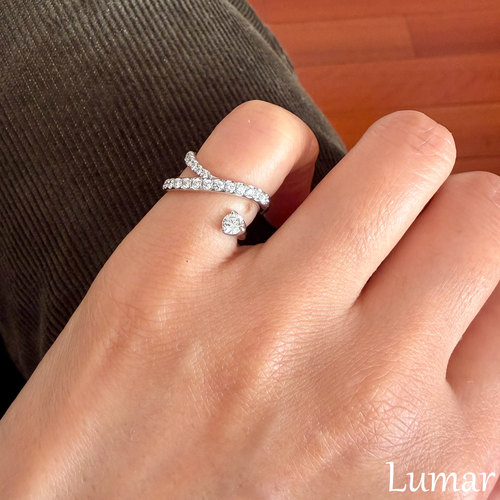 S925纯银满钻扭曲几何水滴戒指女