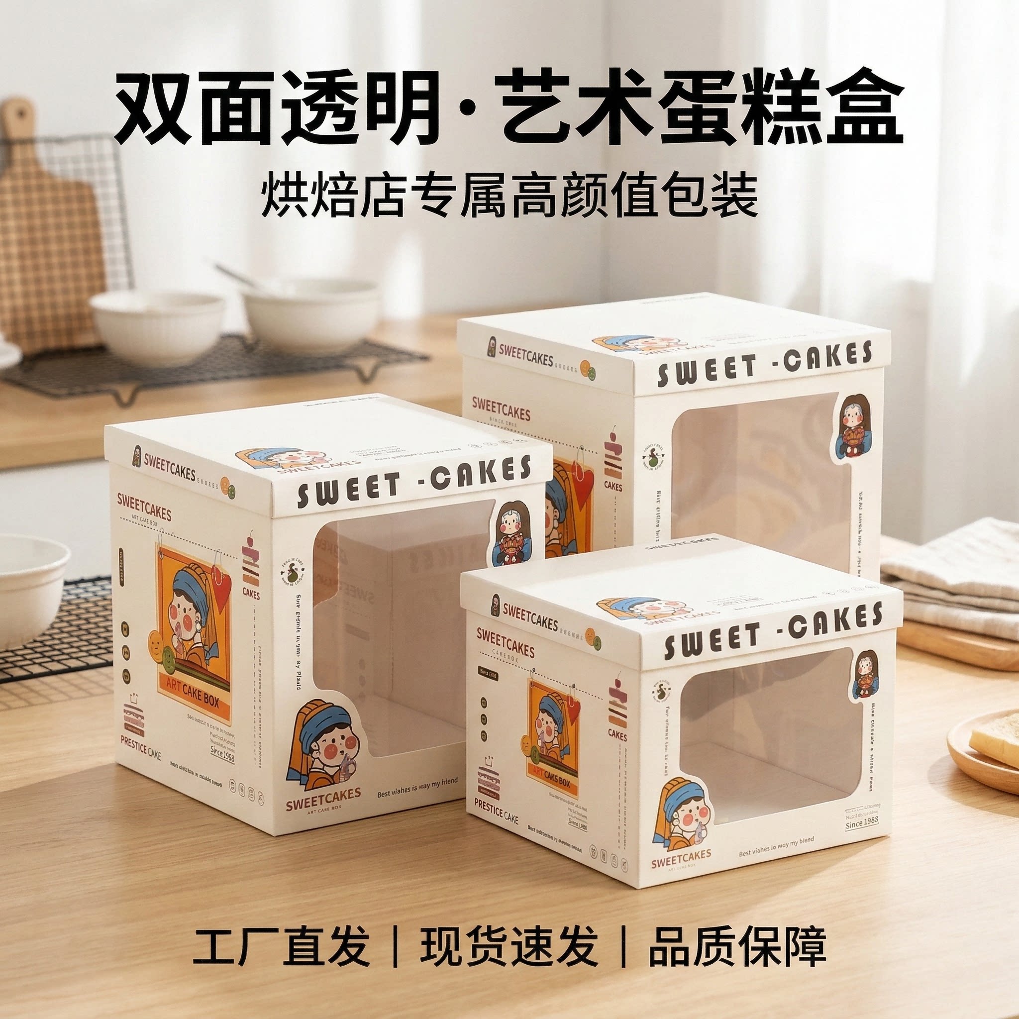 生日蛋糕盒子包装盒开窗6六8八十10寸12单层双层加高简约加厚底托
