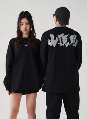 INFORMER春秋国潮山顶见印花长袖美式复古纯棉宽松情侣男女T恤新