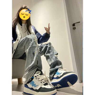 国潮美式显瘦做旧高街男女牛仔裤